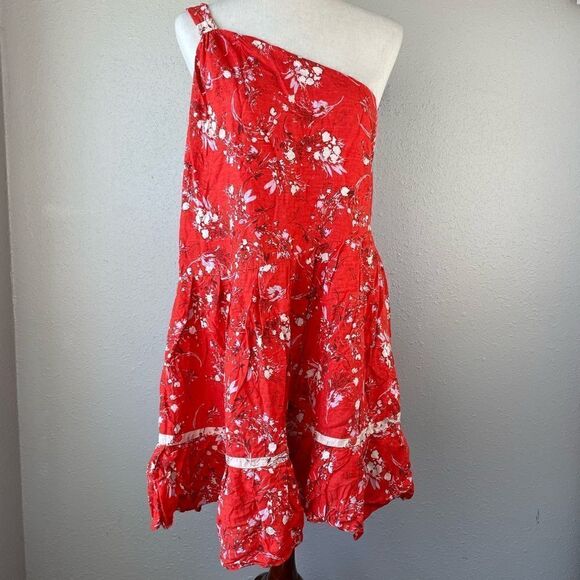 NWOT Free People Linen Blend One Shoulder Midi Dress Size L - Picture 1 of 9